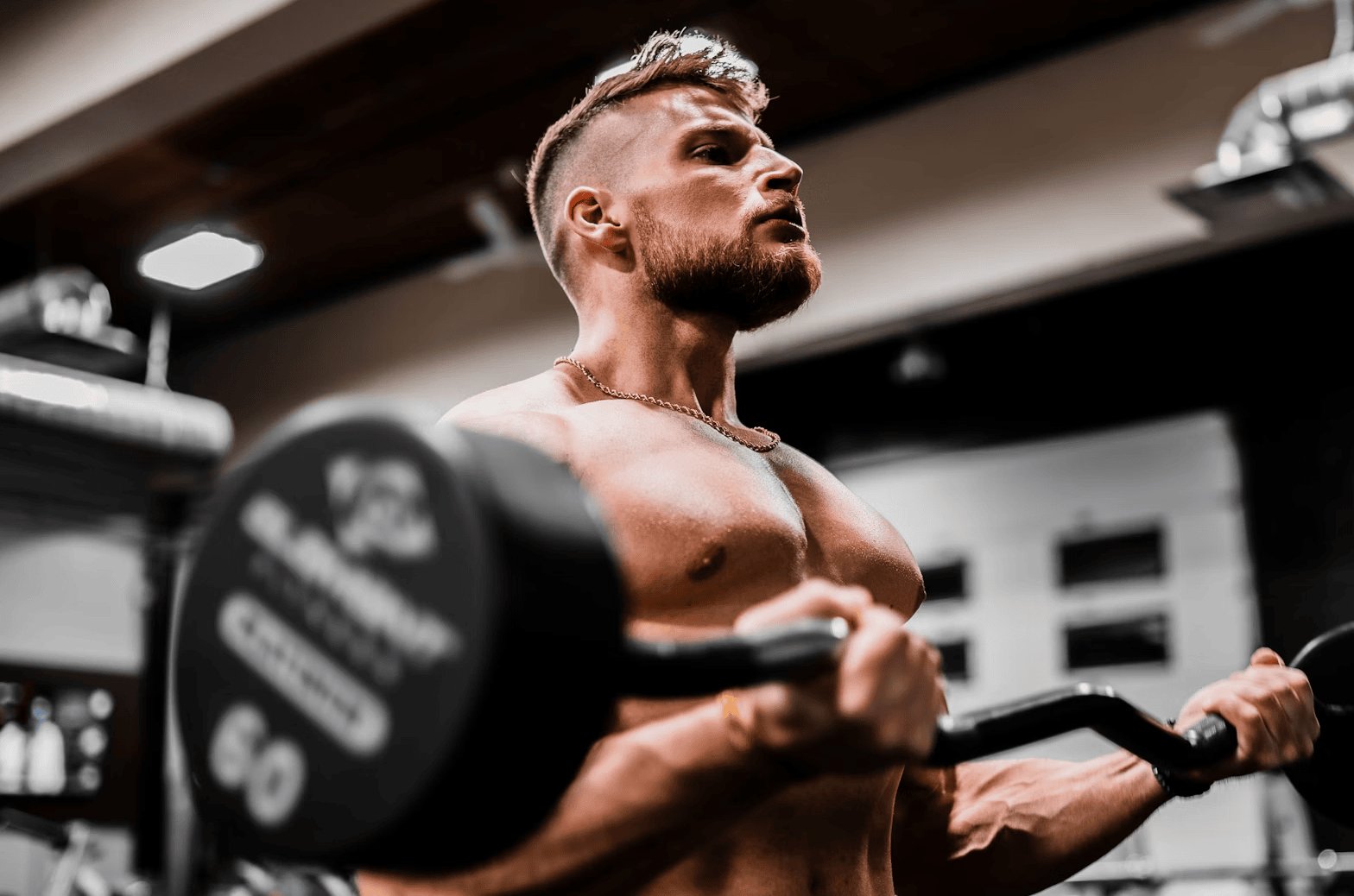 muscular man lifting weights in a gym